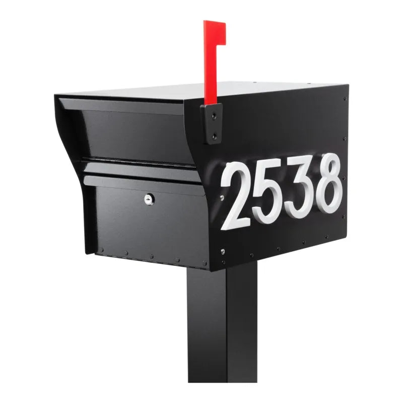 MailVault Streetside Mailbox with Modern Stand-off Numbers & Post (3 Colors)