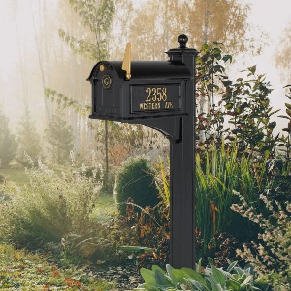 Balmoral Mailbox Side Plaques, Monogram & Post Package - Black