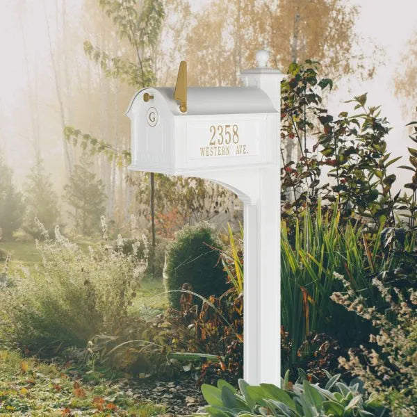 Balmoral Mailbox Side Plaques, Monogram & Post Package - White