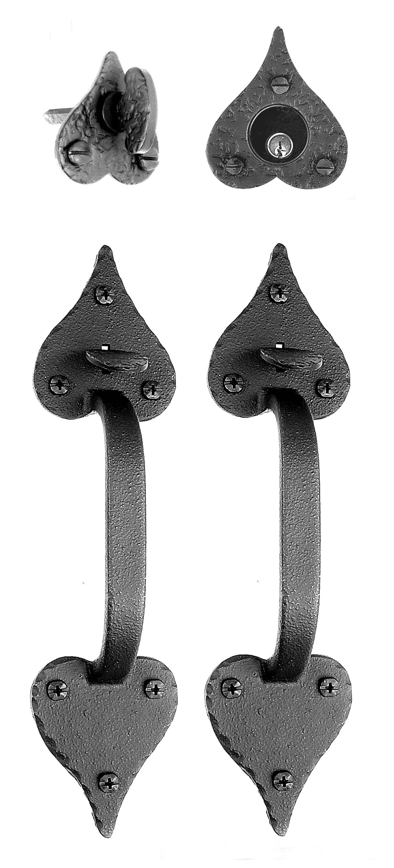 Large Cast Double Heart Double Handle Mortise Lock Set