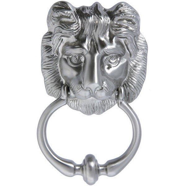 Lion's Head Door Knocker in Satin Nickel
