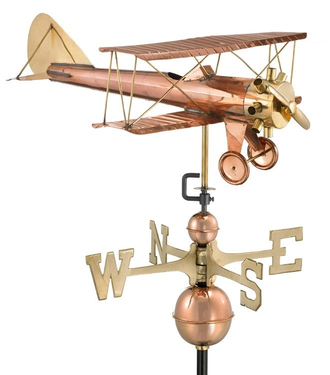 Biplane Weathervane, Polished Copper