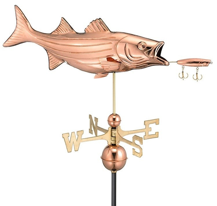 Bass with Lure Weathervane, Polished Copper