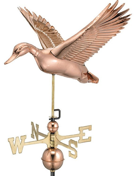 Flying Duck Weathervane, Polished Copper