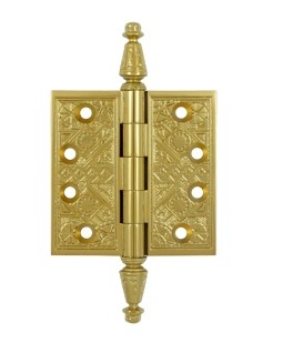 Ornate Polished Brass Hinge 3.5"X 3.5"