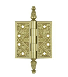 Ornate Un-lacquered Brass Hinge 3.5"X 3.5"