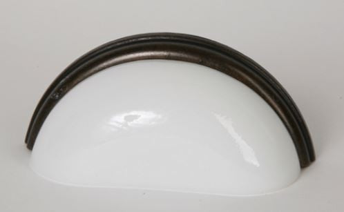 Glass Bin Pull/ White with Oil Rubbed Bronze