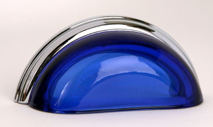 Glass Bin Pull/ Blue / Polished Chrome