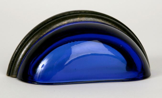 Glass Bin Pull / Blue/ Oil Rubbed Bronze