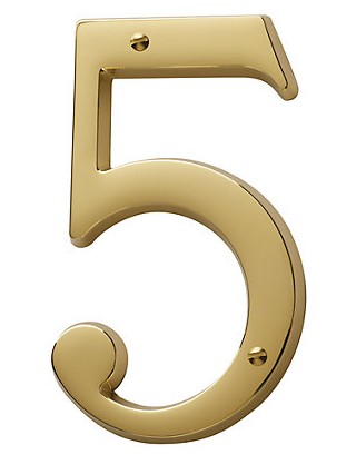 Non-Lacquered Brass House Number 5