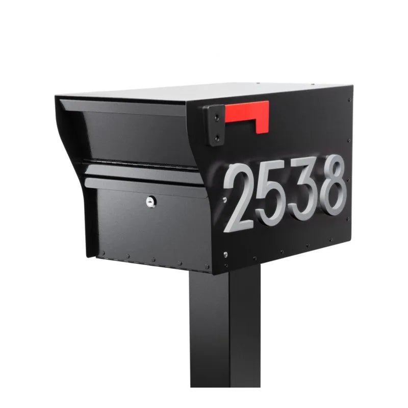 MailVault Streetside Mailbox with Modern Stand-off Numbers & Post (3 Colors)