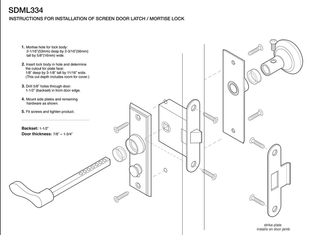 Screen Door Lock, Square, Mortise Lock
