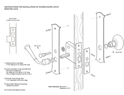 Screen Door Lock, Classic, Mortise Lock