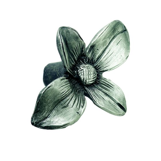 Antique Pewter Realistic Dogwood Cabinet Knob
