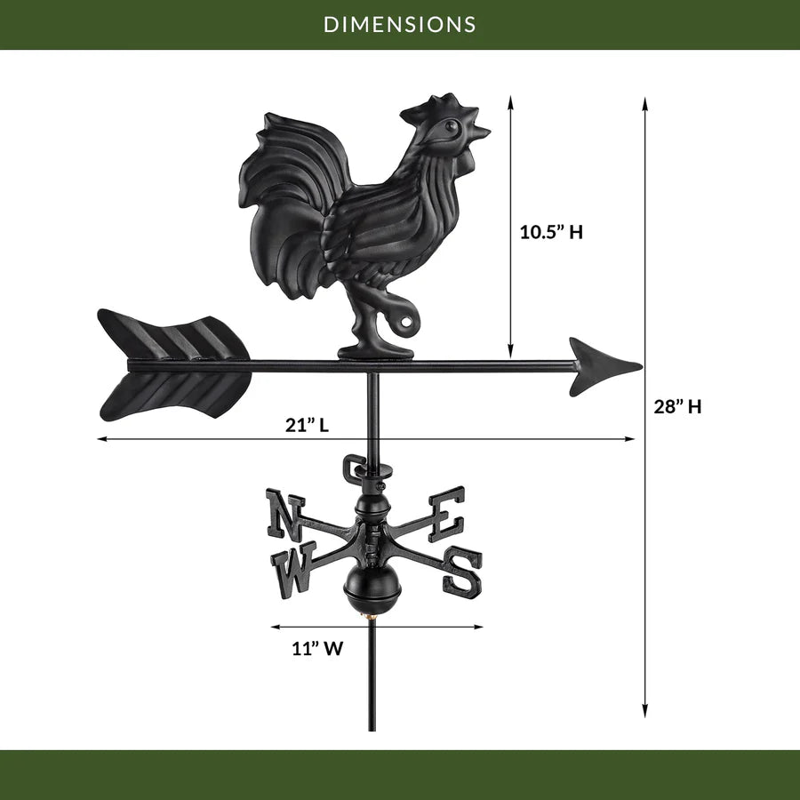 Black Aluminum Rooster Cottage Weathervane
