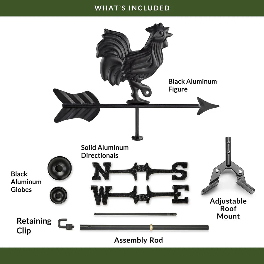Black Aluminum Rooster Cottage Weathervane