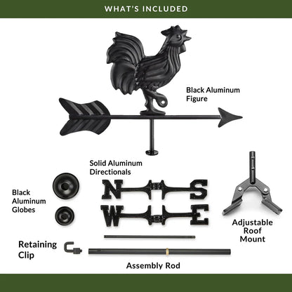 Black Aluminum Rooster Cottage Weathervane