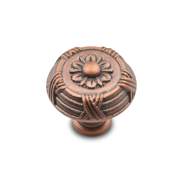 Ornate Ribbon & Reed Knob -Distressed Copper - Knob only