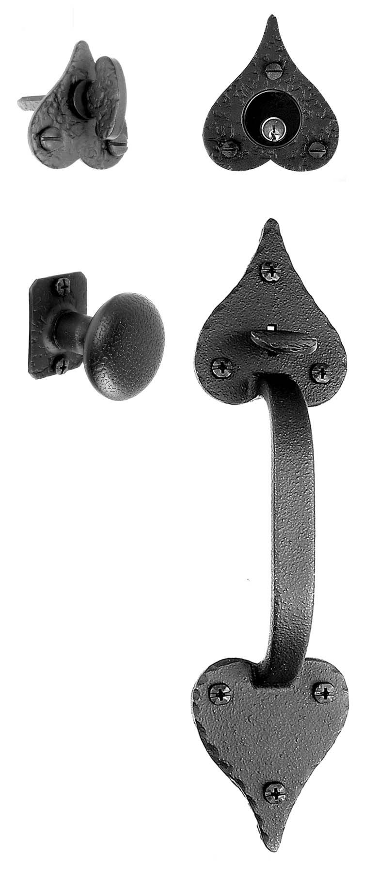 Large Cast Double Heart Handle & Knob Mortise Lock Entrance Set