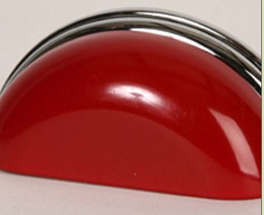Red Metal & Polished Chrome Cup Pull