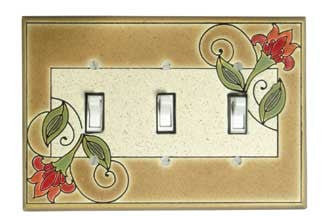 Red Flower Triple Toggle Switch Plate