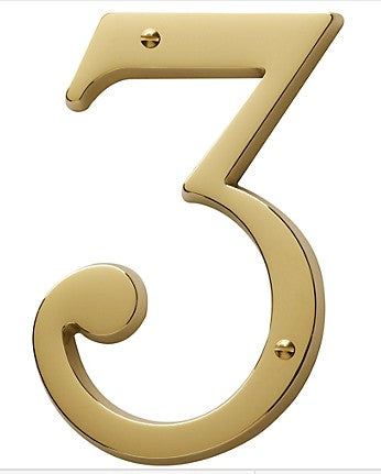 Non-Lacquered Brass House Number 3