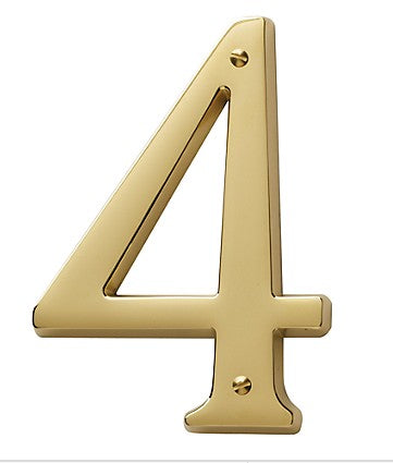 Non-Lacquered Brass House Number 4