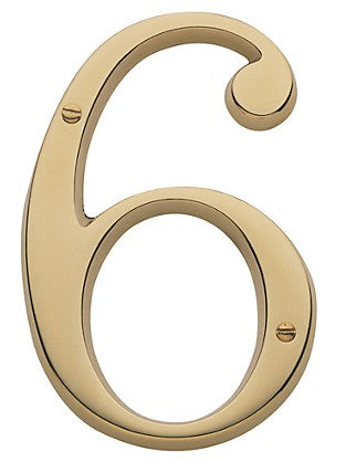 Non-Lacquered Brass House Number 6