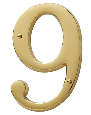 Non-Lacquered Brass House Number 9