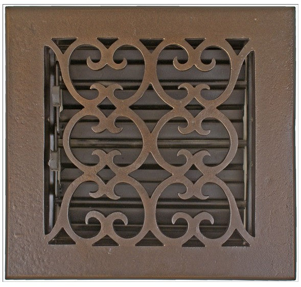 Bronze 6X6" Scroll Floor Vent Knobs n Knockers