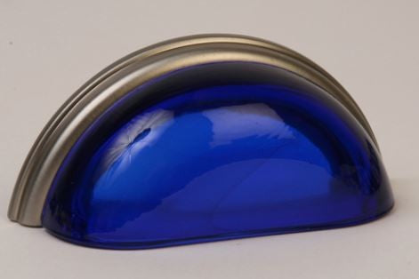 Glass Bin Pull/ Blue with Satin Nickel